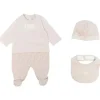Fendi Baby - Chapéu e babador Footie com Ff desbotado bege