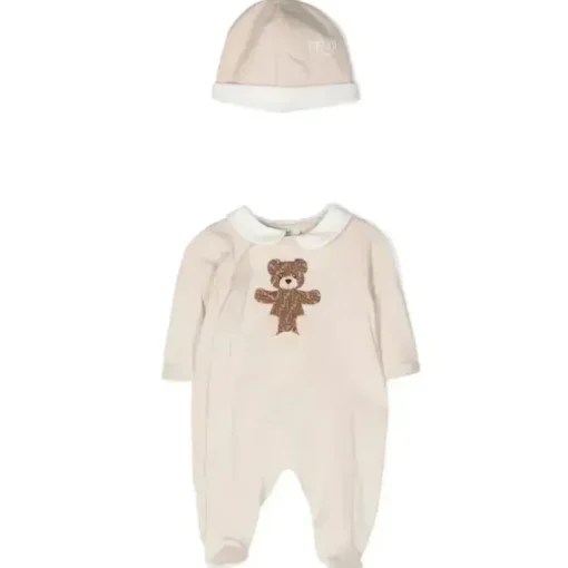 Fendi Baby - Footie com patch de urso Ff e chapéu