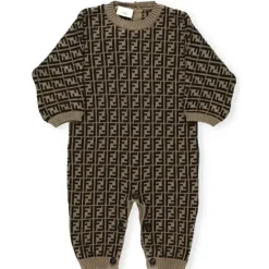Fendi Baby – Macacão de algodão tabaco e caxemira Onesie Allover, 1M
