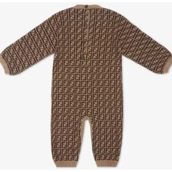 Fendi Baby – Macacão de algodão tabaco e caxemira Onesie Allover, 1M