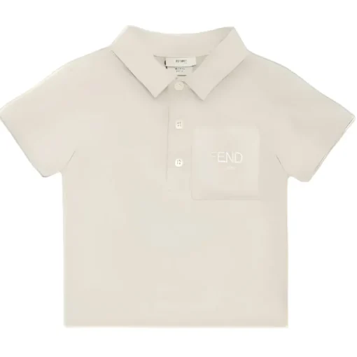 Fendi Baby - Polo Bege para Bebê em Jersey de Algodão com Bolso no Peito