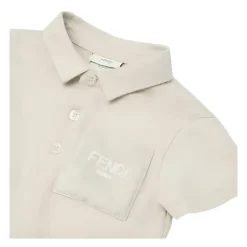 Fendi Baby - Polo Bege para Bebê em Jersey de Algodão com Bolso no Peito