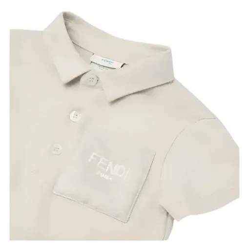 Fendi Baby - Polo Bege para Bebê em Jersey de Algodão com Bolso no Peito