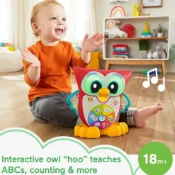 Fisher Price - Brinquedo de aprendizagem para crianças Linkimals Acende e aprende coruja com luzes interativas e música