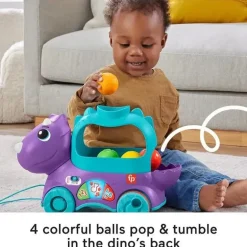 Fisher Price - Brinquedo de aprendizagem infantil Poppin' Triceratops Dinosaur Pull-Along Ball Popper