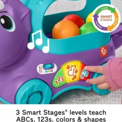 Fisher Price - Brinquedo de aprendizagem infantil Poppin' Triceratops Dinosaur Pull-Along Ball Popper