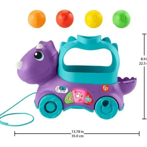 Fisher Price - Brinquedo de aprendizagem infantil Poppin' Triceratops Dinosaur Pull-Along Ball Popper