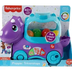 Fisher Price - Brinquedo de aprendizagem infantil Poppin' Triceratops Dinosaur Pull-Along Ball Popper