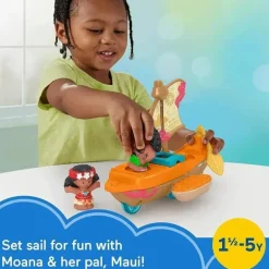 Fisher Price - Brinquedos para crianças pequenas Disney Princess Moana e barco à vela canoa de Maui com 2 figuras