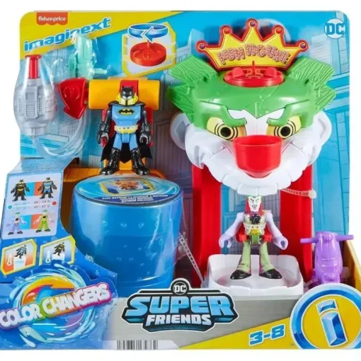 Fisher Price - Imaginext DC Super Friends Batman Toy The Joker Funhouse Playset Trocadores de cores com 2 figuras