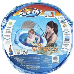 Flutuador Swimways Baby Spring com Canopy Upf 50 em azul