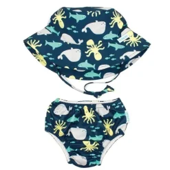 Fralda e chapéu de natação reutilizáveis ​​Bumkins, UPF +50, mar profundo