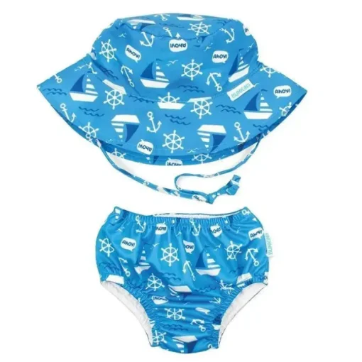 Fralda e chapéu de natação reutilizáveis ​​Bumkins, UPF +50, Ahoy