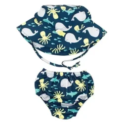 Fralda e chapéu de natação reutilizáveis ​​Bumkins, UPF +50, mar profundo