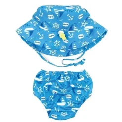 Fralda e chapéu de natação reutilizáveis ​​Bumkins, UPF +50, Ahoy