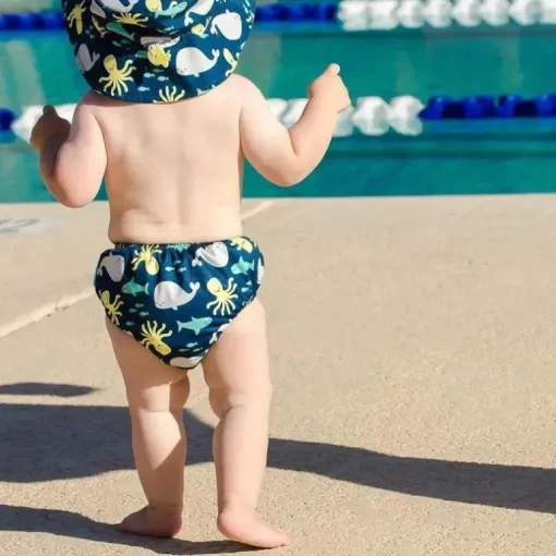 Fralda e chapéu de natação reutilizáveis ​​Bumkins, UPF +50, mar profundo