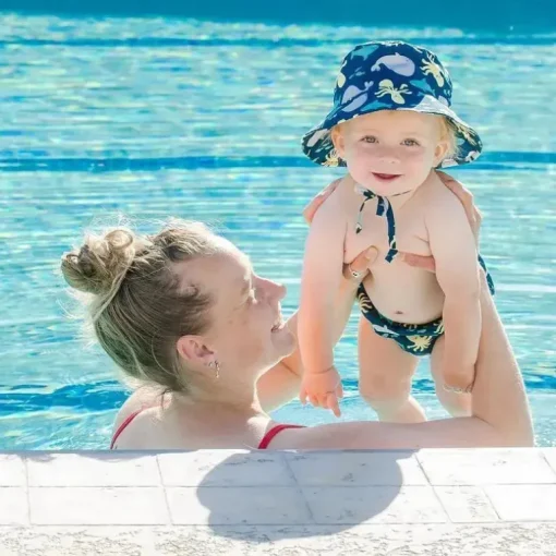 Fralda e chapéu de natação reutilizáveis ​​Bumkins, UPF +50, mar profundo