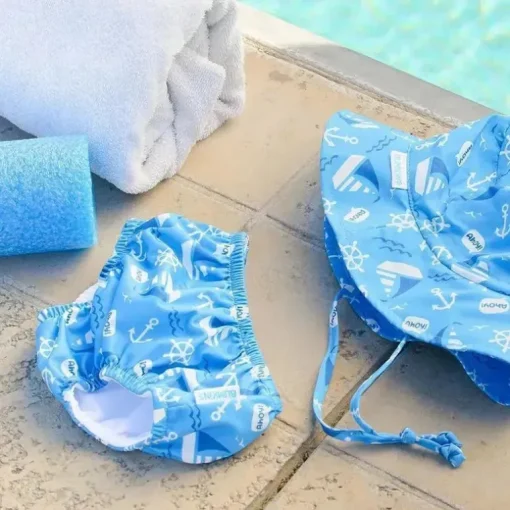 Fralda e chapéu de natação reutilizáveis ​​Bumkins, UPF +50, Ahoy