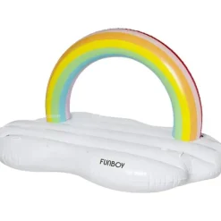 Funboy - Flutuador gigante inflável de luxo para piscina com espreguiçadeira Rainbow Cloud Island