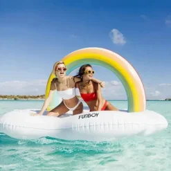 Funboy - Flutuador gigante inflável de luxo para piscina com espreguiçadeira Rainbow Cloud Island