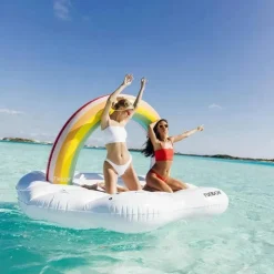 Funboy - Flutuador gigante inflável de luxo para piscina com espreguiçadeira Rainbow Cloud Island