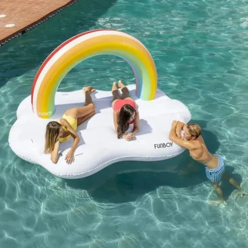 Funboy - Flutuador gigante inflável de luxo para piscina com espreguiçadeira Rainbow Cloud Island
