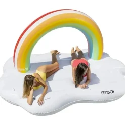 Funboy - Flutuador gigante inflável de luxo para piscina com espreguiçadeira Rainbow Cloud Island