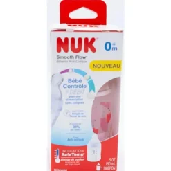 Garrafa anti-cólica Nuk 5oz de fluxo suave, design rosa transparente 1 unidade