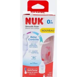 Garrafa anti-cólica Nuk 5oz de fluxo suave, design rosa transparente 1 unidade
