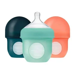 Garrafa de Silicone Boon Nursh 4oz 3Pk, Menta/Cantaloupe/Marinha
