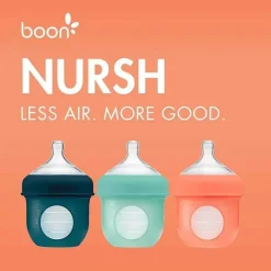 Garrafa de Silicone Boon Nursh 4oz 3Pk, Menta/Cantaloupe/Marinha