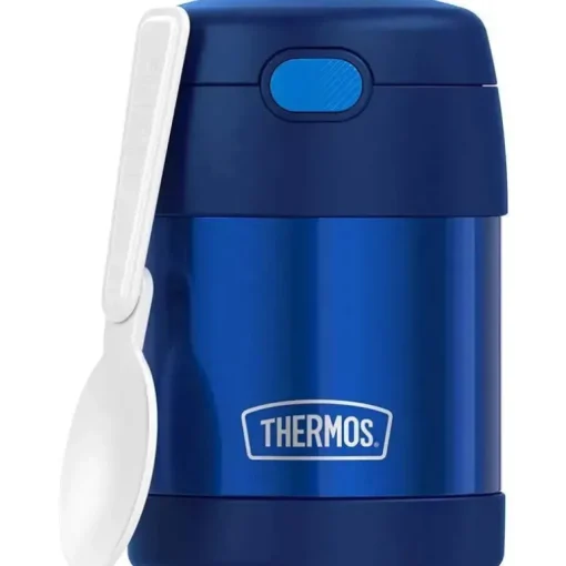 Garrafa térmica - 10 onças. Comida funtainer de aço inoxidável não licenciada, azul com colher