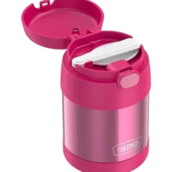 Garrafa térmica - 10 onças. Comida funtainer não licenciada de aço inoxidável, rosa com colher