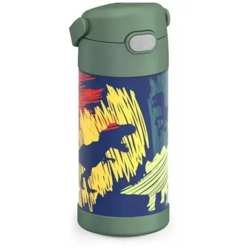 Garrafa térmica - 12 onças. Garrafa Funtainer® não licenciada de aço inoxidável, dinossauros