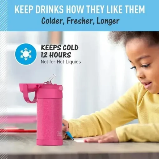 Garrafa térmica - 12 onças. Garrafa de Funtainer® não licenciada de aço inoxidável, rosa