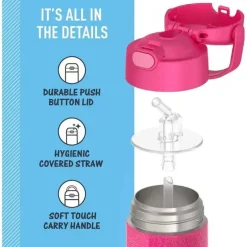 Garrafa térmica - 12 onças. Garrafa de Funtainer® não licenciada de aço inoxidável, rosa