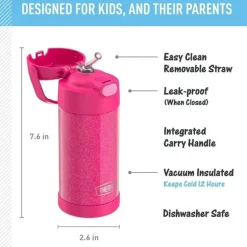 Garrafa térmica - 12 onças. Garrafa de Funtainer® não licenciada de aço inoxidável, rosa