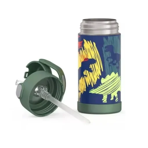 Garrafa térmica - 12 onças. Garrafa Funtainer® não licenciada de aço inoxidável, dinossauros