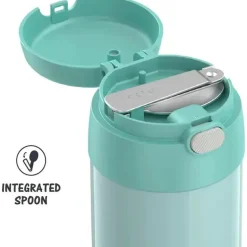 Garrafa térmica - 16 onças. Jarra para alimentos Funtainer® de aço inoxidável com colher dobrável, hortelã