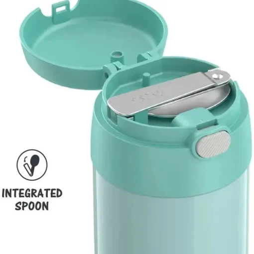 Garrafa térmica - 16 onças. Jarra para alimentos Funtainer® de aço inoxidável com colher dobrável, hortelã