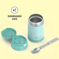 Garrafa térmica - 16 onças. Jarra para alimentos Funtainer® de aço inoxidável com colher dobrável, hortelã