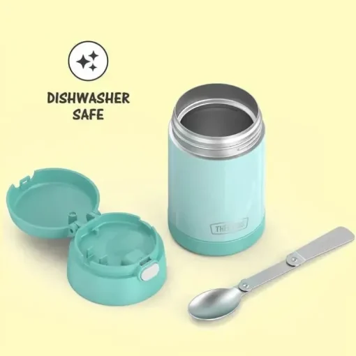 Garrafa térmica - 16 onças. Jarra para alimentos Funtainer® de aço inoxidável com colher dobrável, hortelã