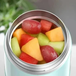 Garrafa térmica - 16 onças. Jarra para alimentos Funtainer® de aço inoxidável com colher dobrável, hortelã
