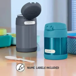 Garrafa térmica - 16 onças. Jarra para alimentos Funtainer® de aço inoxidável com colher dobrável, hortelã