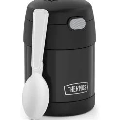 Garrafa térmica - 10 onças. Recipiente de comida em aço inoxidável, preto fosco