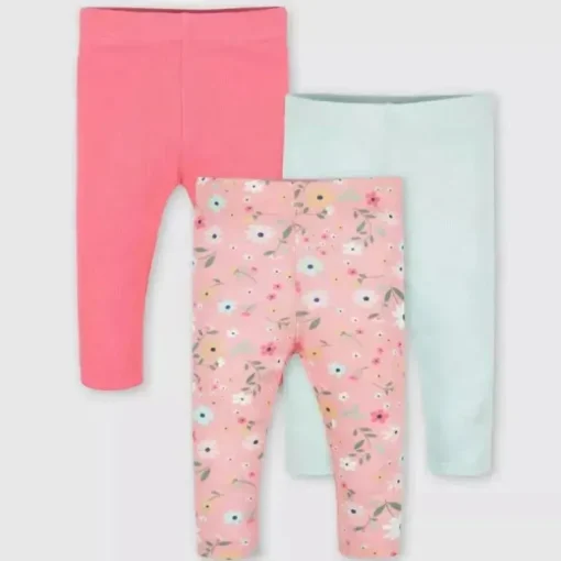 Gerber - 3 unidades de calças de raposa para meninas, rosa/flor