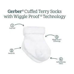 Gerber - 6 unidades de meias brancas Terry Wiggle Proof