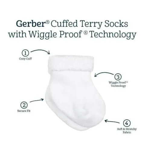 Gerber - 6 unidades de meias brancas Terry Wiggle Proof