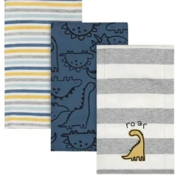 Gerber - Burpcloths de 3 unidades de tricô menino tamanho único, dinossauro