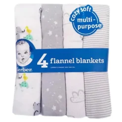 Gerber - Cobertor de Flanela 4Pk Neutro Tamanho Único, Animais Bebês
